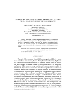 Lie Symmetry, Full Symmetry Group, and Exact Solutions to the (2+1)-Dimensional Dissipative Akns Equation