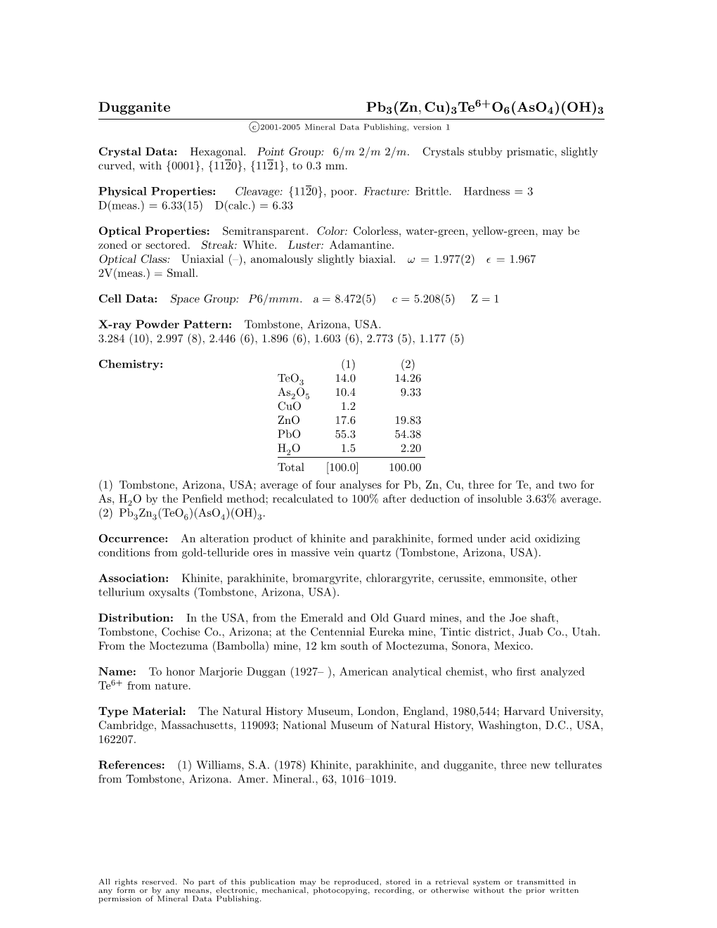 Dugganite Pb3(Zn,Cu)