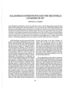 Ealdorman Byrhtnoth and the Brayfield Charter of 967. Arnold