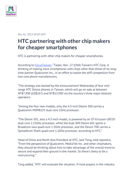 HTC Partnering with Other Chip Makers for Cheaper Smartphones