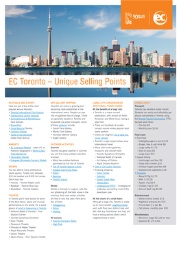 EC Toronto – Unique Selling Points