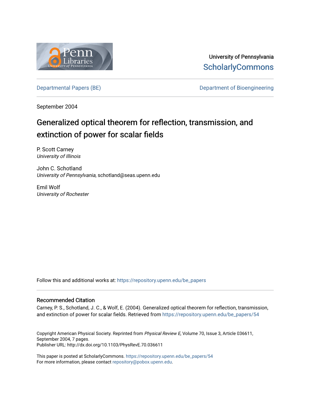 Generalized Optical Theorem for Reflection, Transmission, and Extinction of Power for Scalar Fields