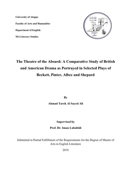 A Comparative Study of British and American Drama As Portrayed in Selected Plays of Beckett, Pinter, Albee and Shepard