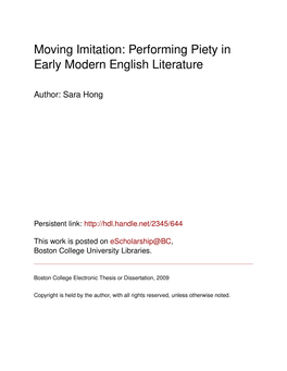 Moving Imitation: Performing Piety in Early Modern English Literature