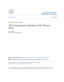 The Communisitic Inclinations of Sir Thomas More