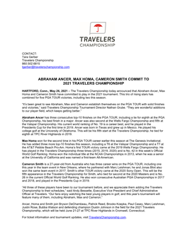 Abraham Ancer, Max Homa, Cameron Smith Commit to 2021 Travelers Championship