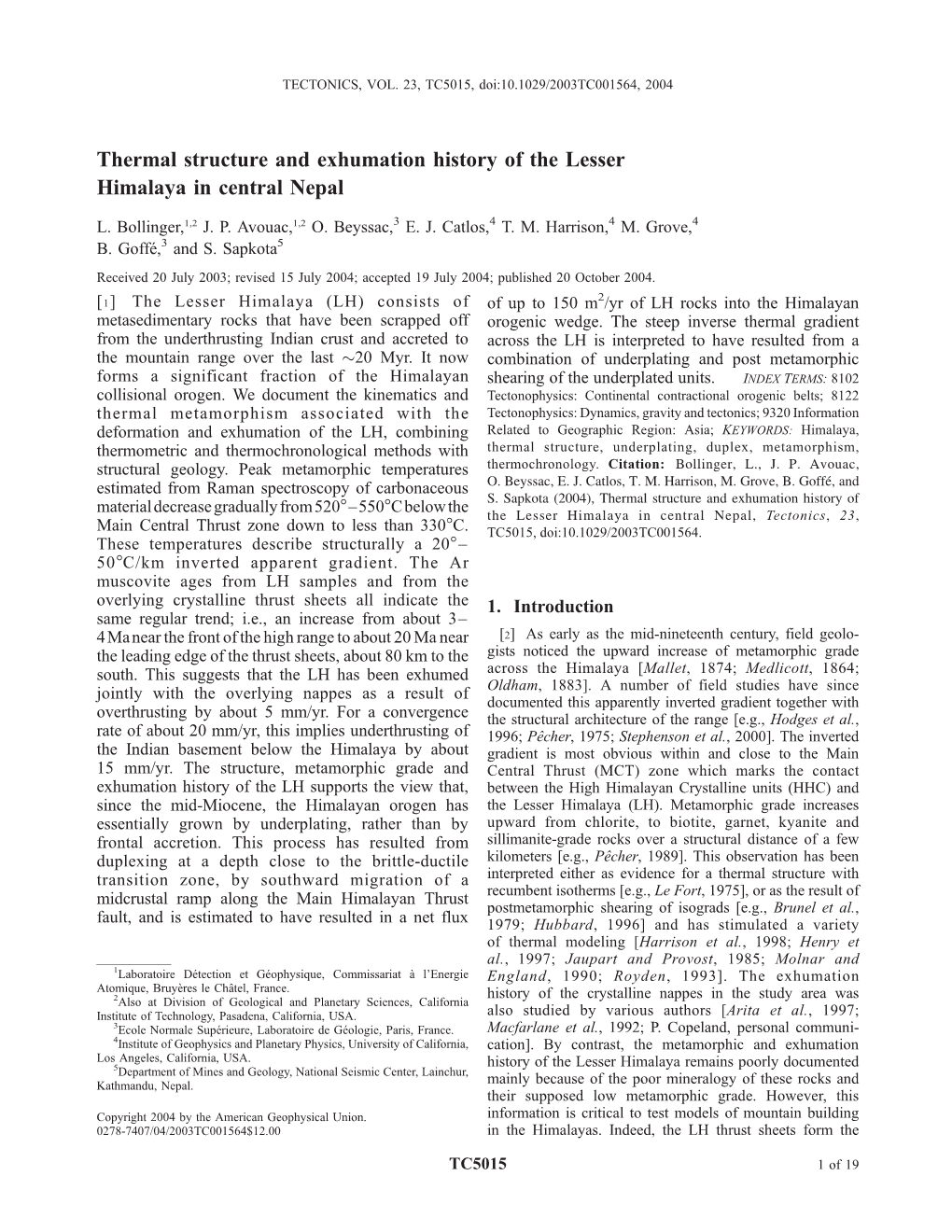 Thermal Structure and Exhumation History of the Lesser Himalaya in Central Nepal