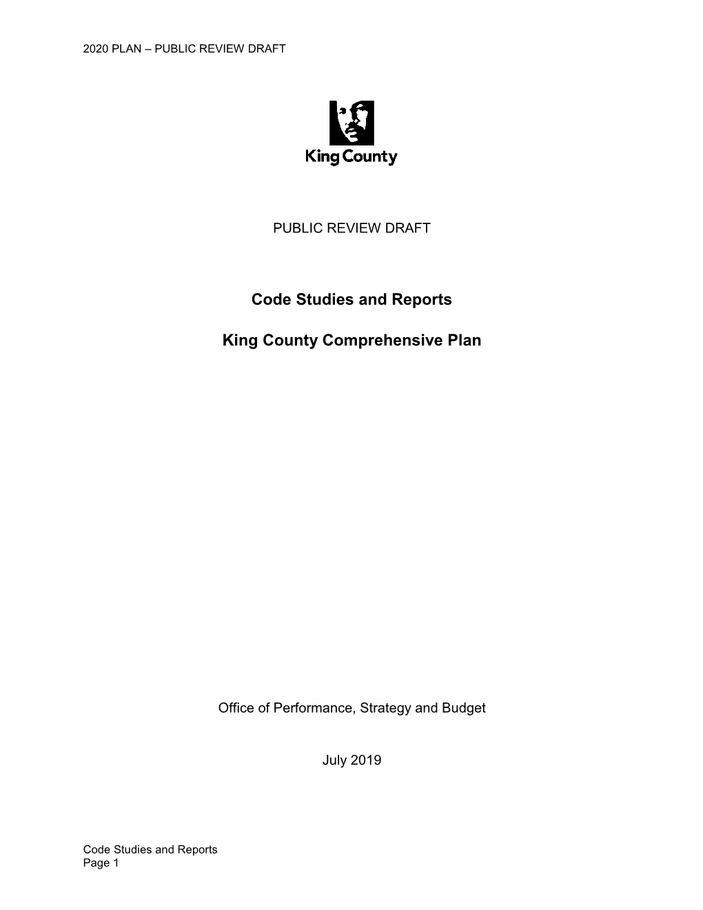 Code Studies and Reports King County Comprehensive Plan