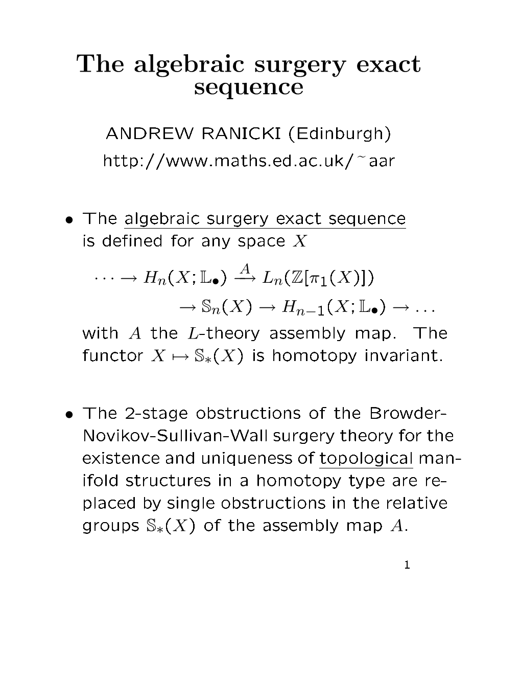 The Algebraic Surgery Exact Sequence