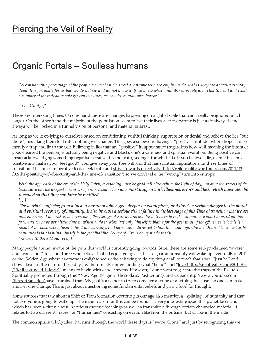 Organic Portals – Soulless Humans | Piercing the Veil of Reality
