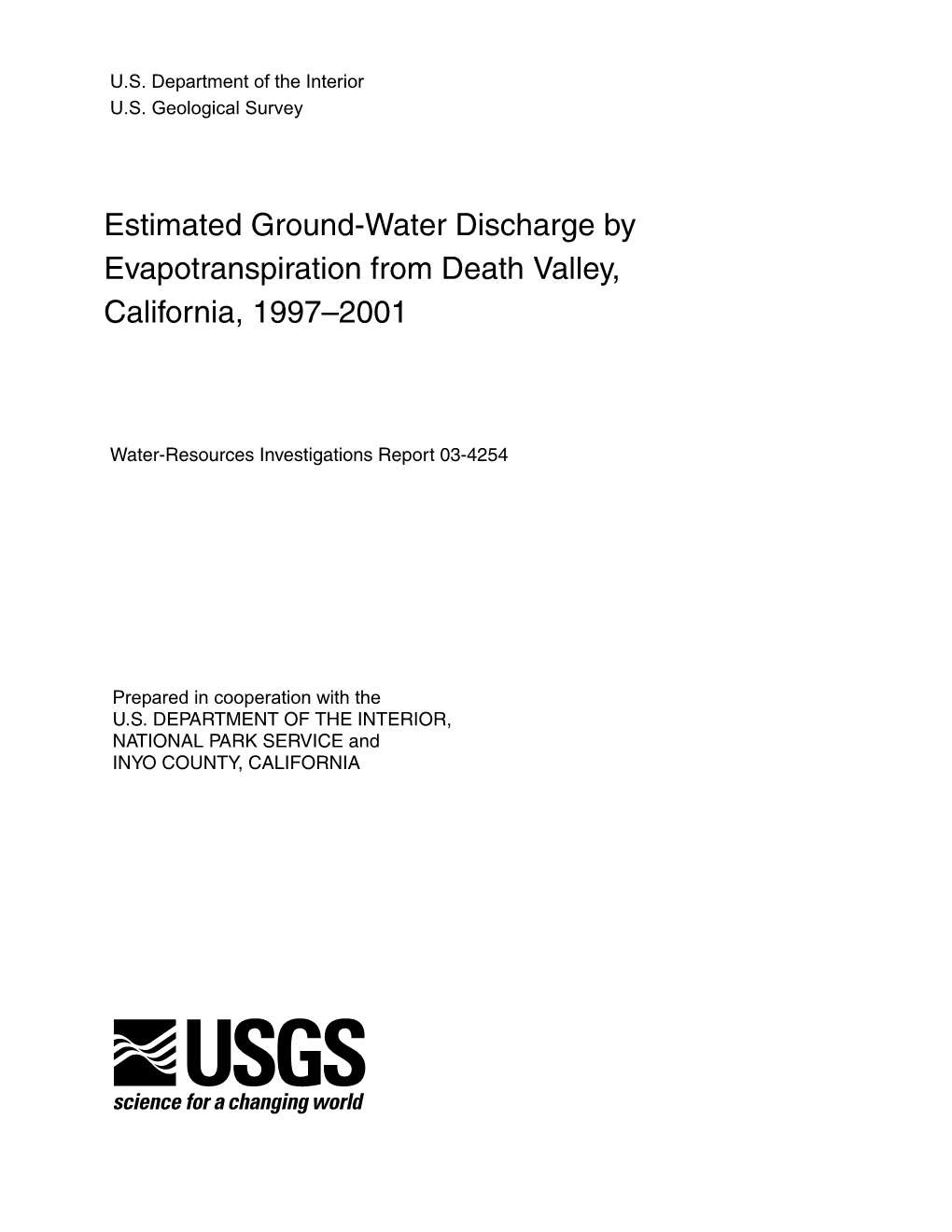 Estimated Ground-Water Discharge by Evapotranspiration from Death Valley, California, 1997–2001