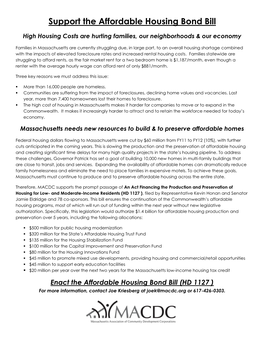 Support the Affordable Housing Bond Bill