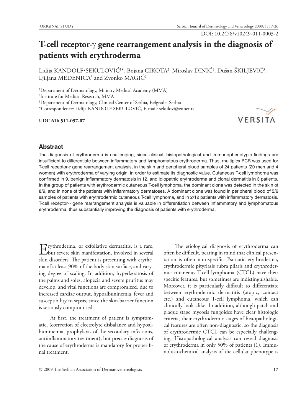 T-Cell Receptor-Γ Gene Rearrangement Analysis in the Diagnosis of Patients