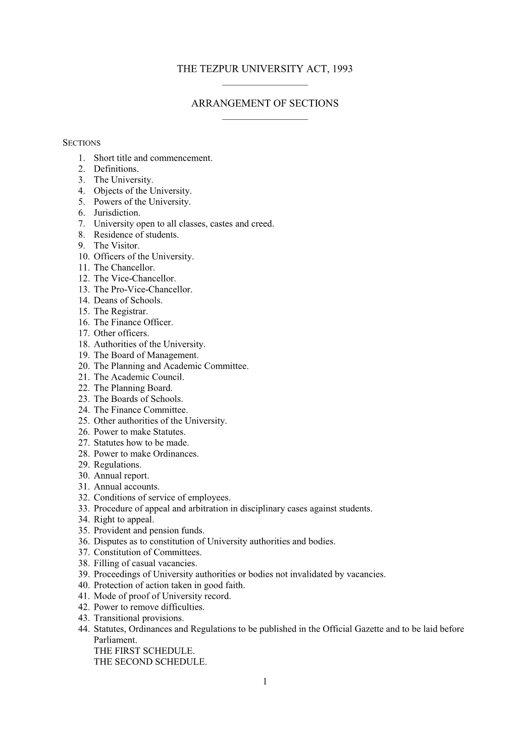 The Tezpur University Act, 1993 Arrangement Of