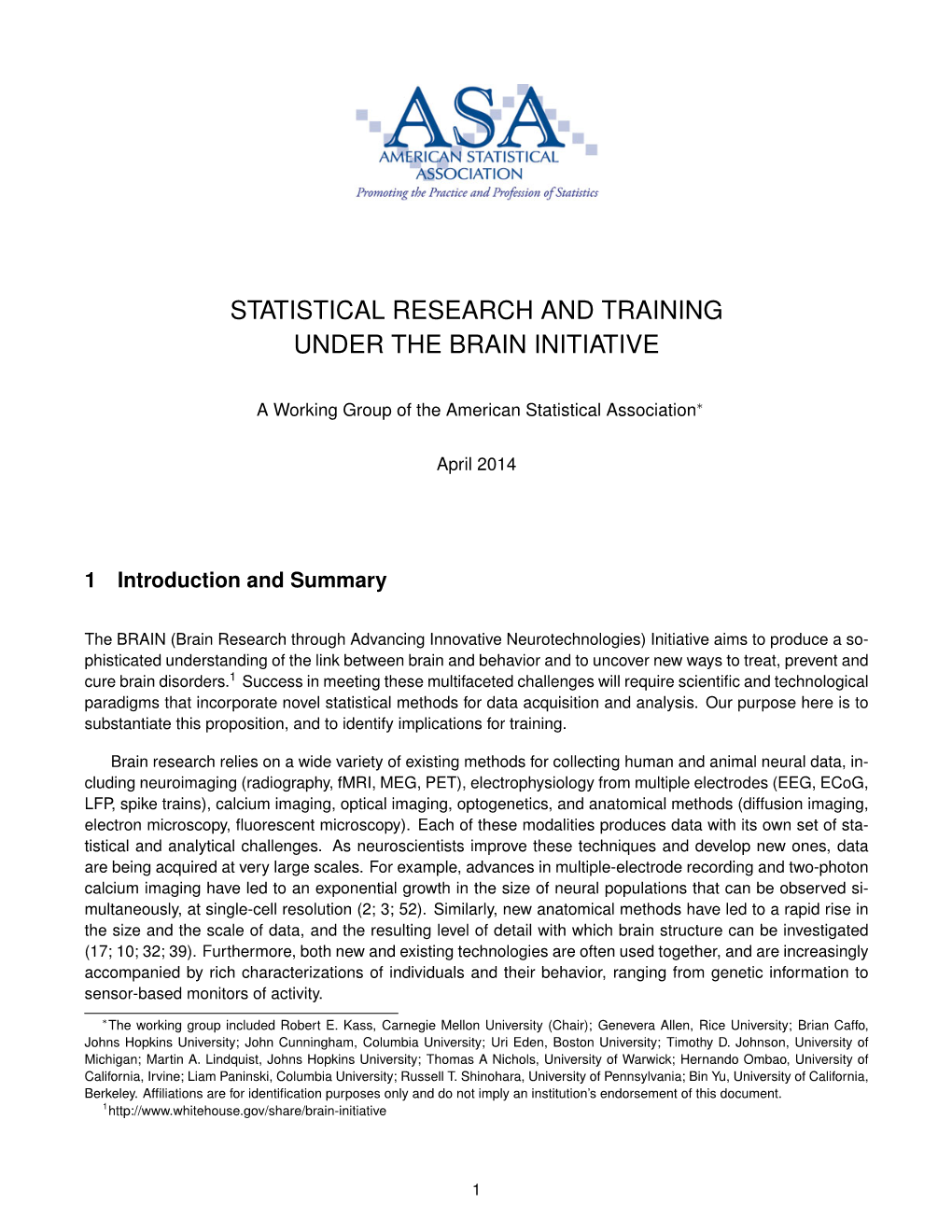 Statistical Research and Training Under the Brain Initiative