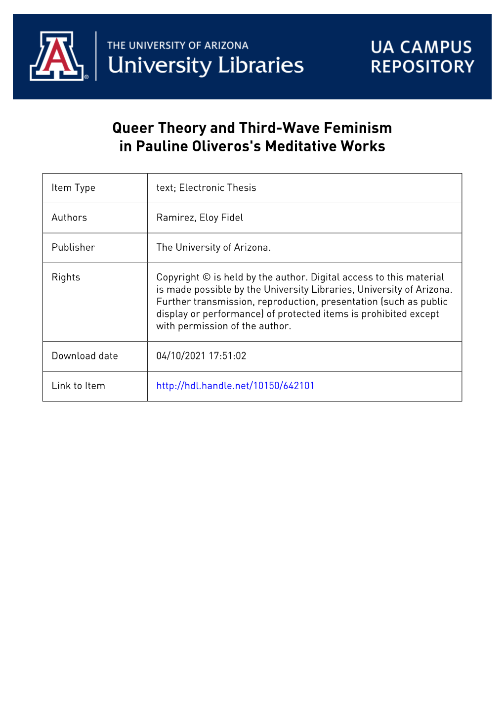 Queer Theory and Third-Wave Feminism in Pauline Oliveros's Meditative Works