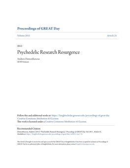 Psychedelic Research Resurgence Andrew Demosthenous SUNY Geneseo
