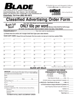 Classified Advertising Order Form
