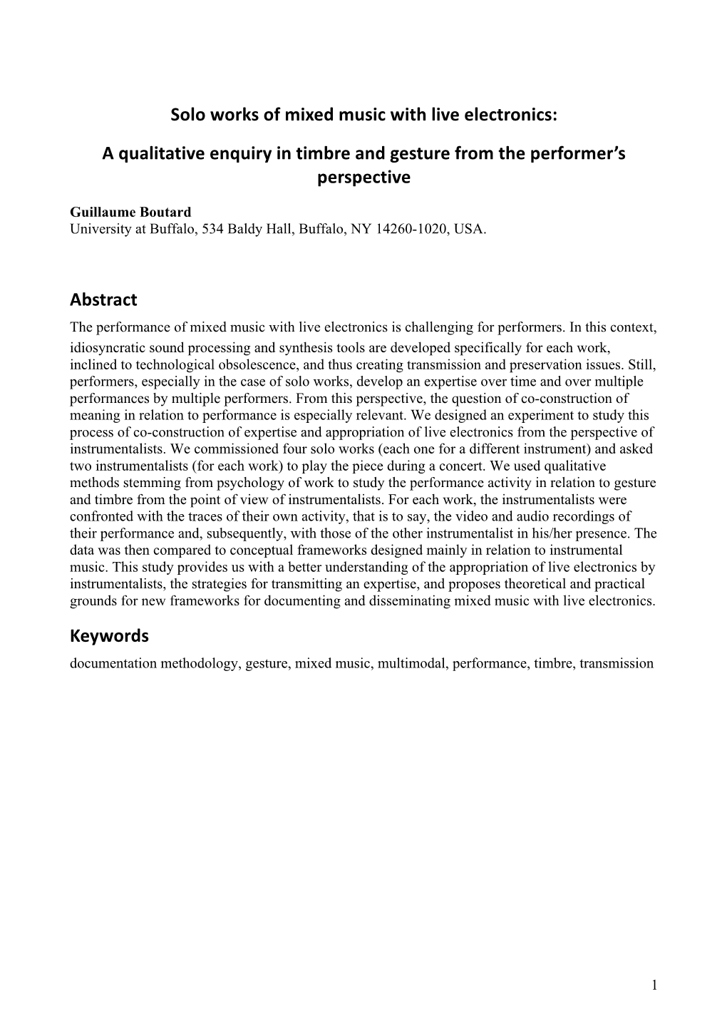 Solo Works of Mixed Music with Live Electronics: a Qualitative Enquiry in Timbre and Gesture from the Performer’S Perspective