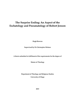 An Aspect of the Eschatology and Pneumatology of Robert Jenson