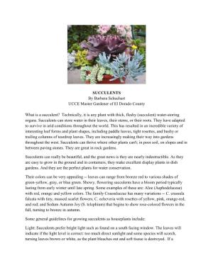 SUCCULENTS by Barbara Schuchart UCCE Master Gardener of El Dorado County