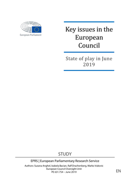 Key Issues in the European Council: State of Play in June 2019