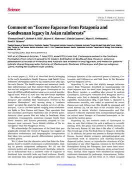 Eocene Fagaceae from Patagonia and Gondwanan Legacy in Asian Rainforests” Thomas Denk1*, Robert S