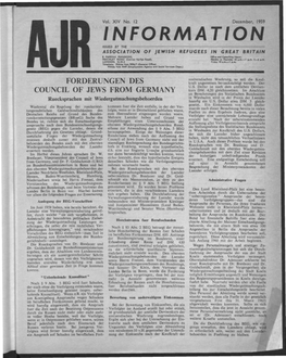 INFORMATION ISSUED by the ASSOCIATION of JEWISH REFUGEES in GREAT BRITAIN 8 FAIRFAX MANSIONS, Office and Consulting Hours: RNCHLEY ROAD (Corner Fairfax Road)