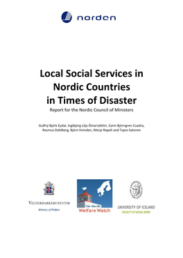 Local Social Services in Nordic Countries in Times of Disaster Report for the Nordic Council of Ministers