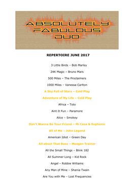 Repertoire June 2017