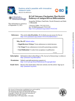 Pathways of Antigen-Driven Differentiation B Cell Tolerance