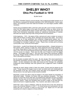 SHELBY WHO? Ohio Pro Football in 1910