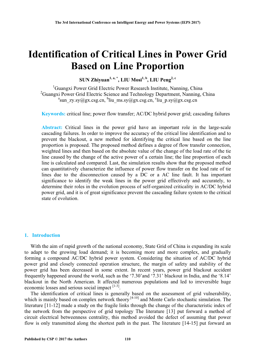 Identification of Critical Lines in Power Grid Based on Line Proportion