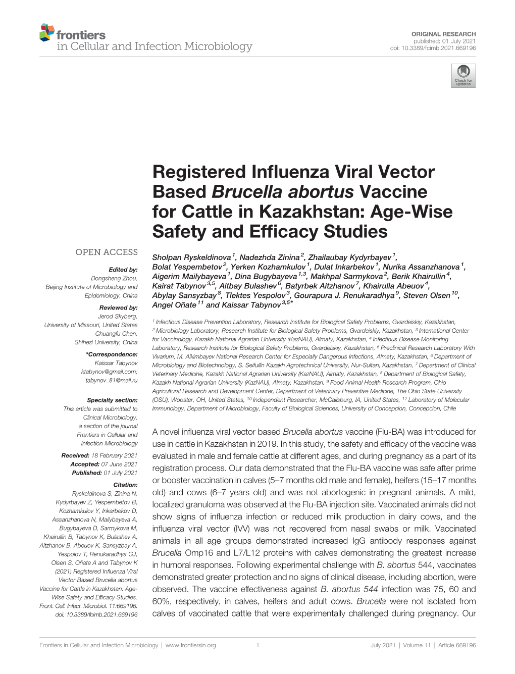 Registered Influenza Viral Vector Based Brucella