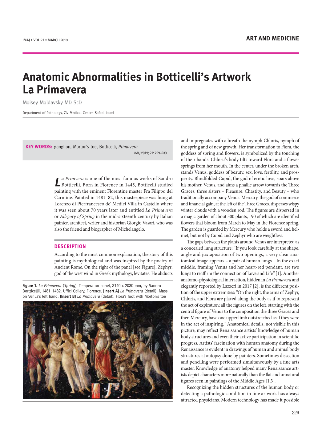 Anatomic Abnormalities in Botticelli's Artwork La Primavera