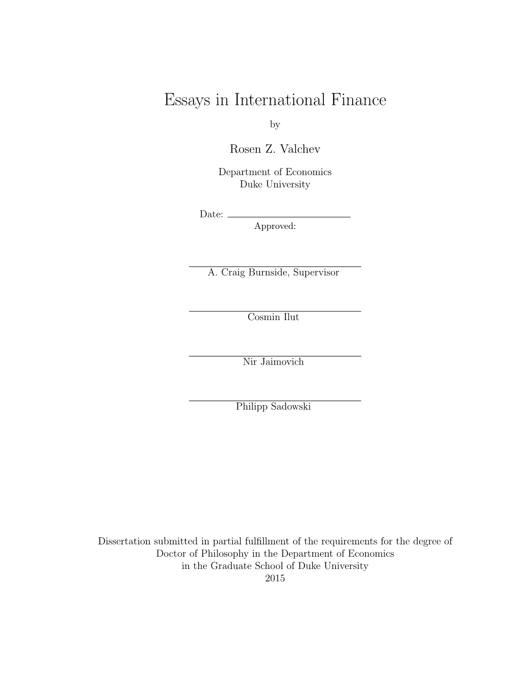 Essays in International Finance