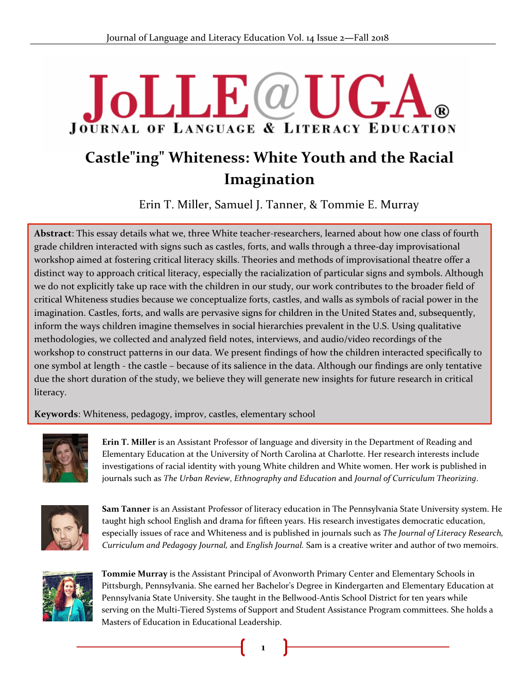 Castle"Ing" Whiteness: White Youth and the Racial Imagination Erin T