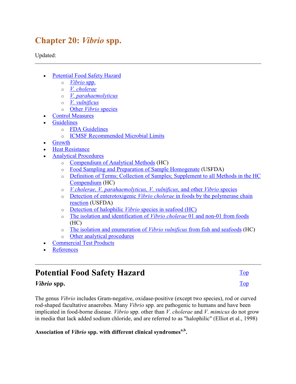 Chapter 20: Vibrio Spp. Potential Food Safety Hazard