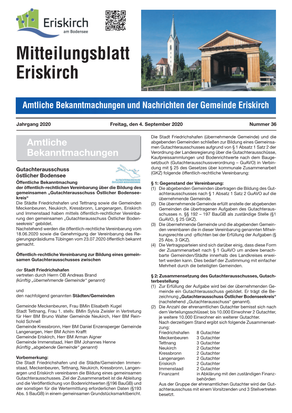 Mitteilungsblatt Nr. 36 Vom 04.09.2020