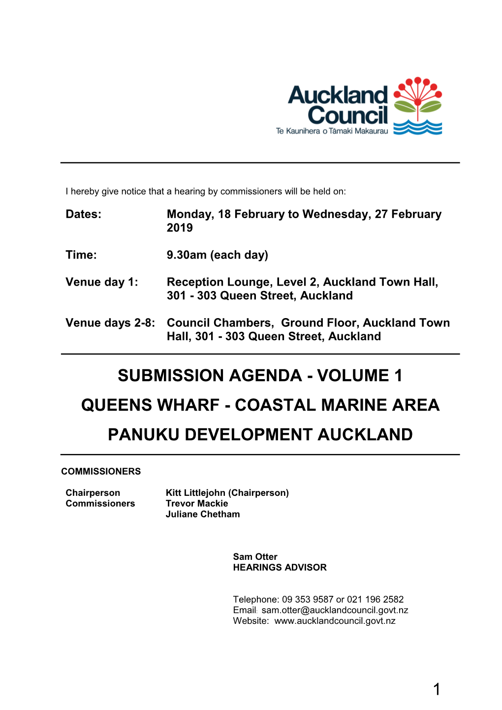 Volume 1 Queens Wharf - Coastal Marine Area Panuku Development Auckland