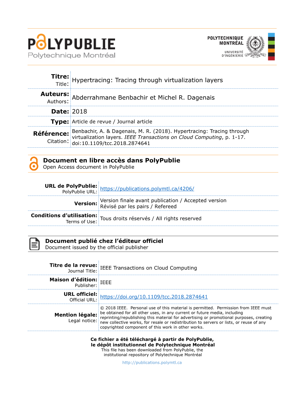 Titre: Hypertracing: Tracing Through Virtualization Layers Auteurs