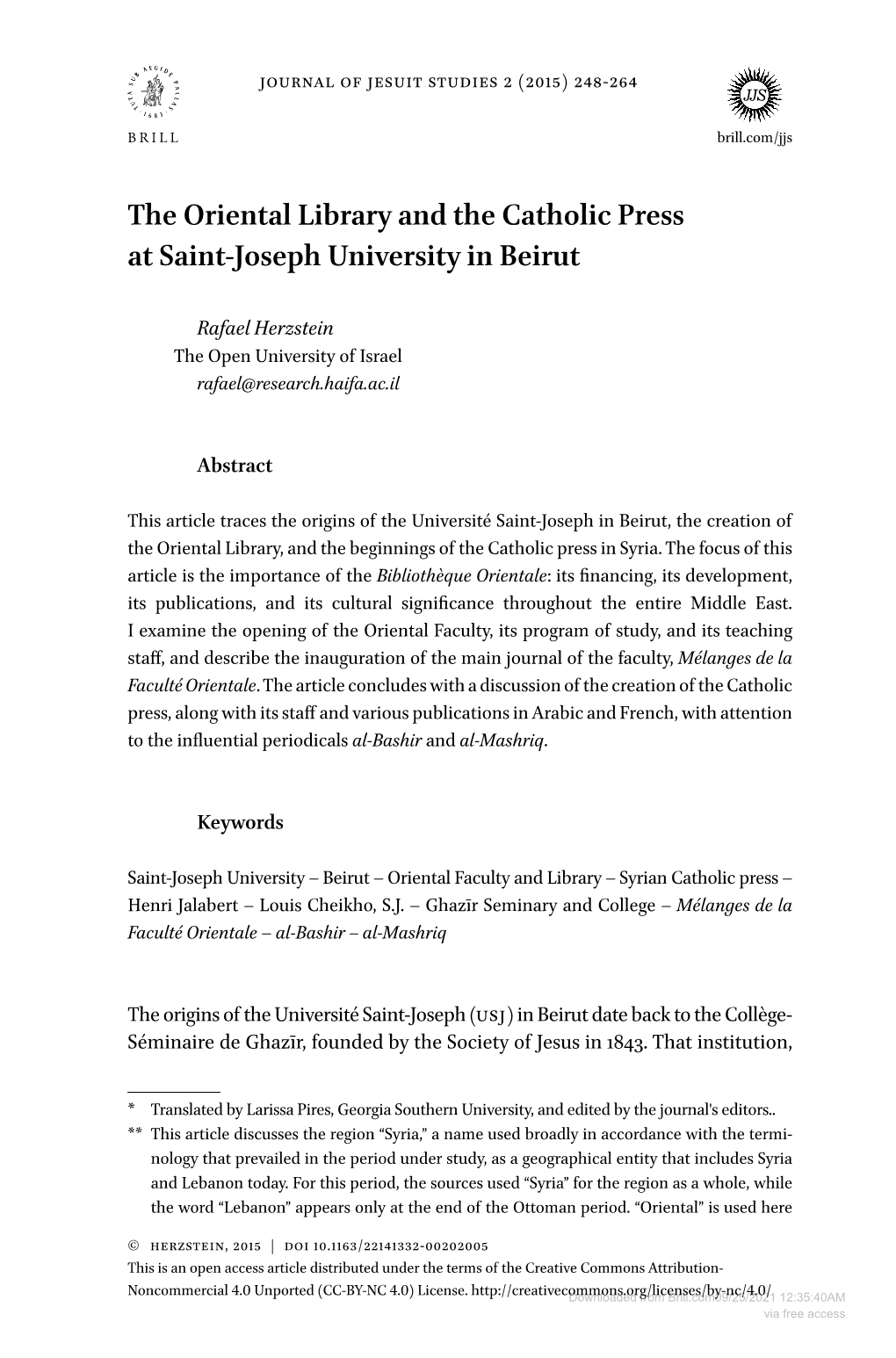 The Oriental Library and the Catholic Press at Saint-Joseph University in Beirut