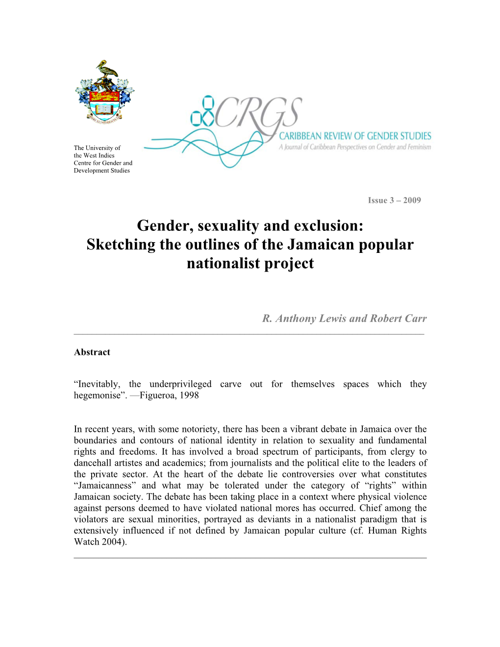 Sketching the Outlines of the Jamaican Popular Nationalist Project