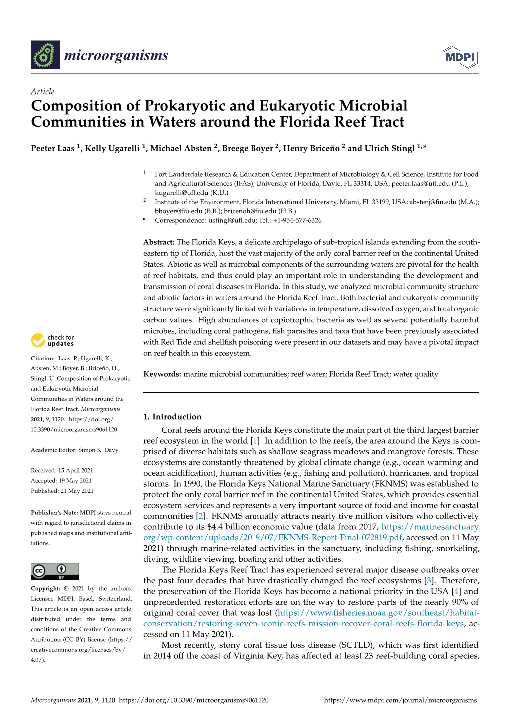 Composition of Prokaryotic and Eukaryotic Microbial Communities in Waters Around the Florida Reef Tract