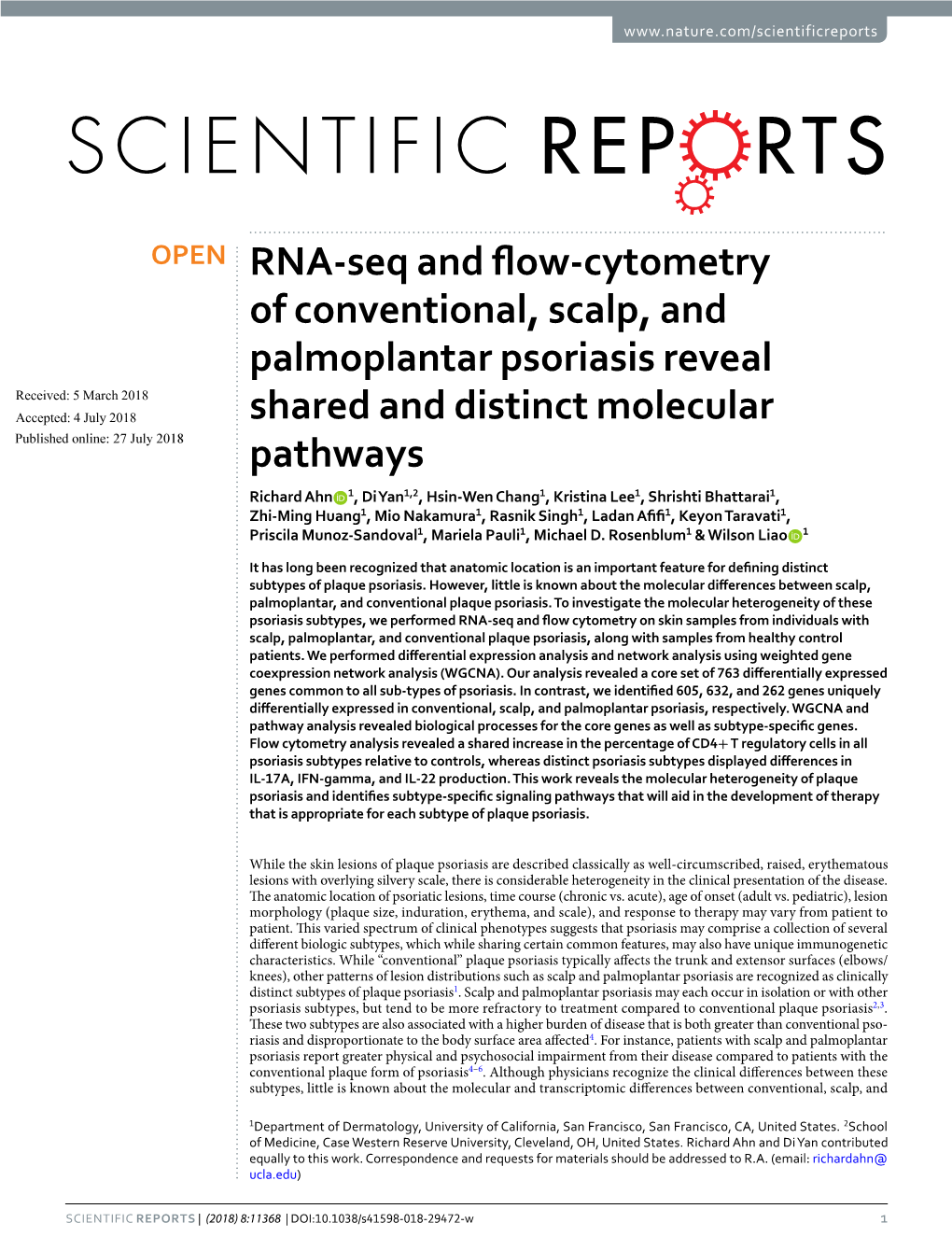 RNA-Seq and Flow-Cytometry of Conventional, Scalp, And