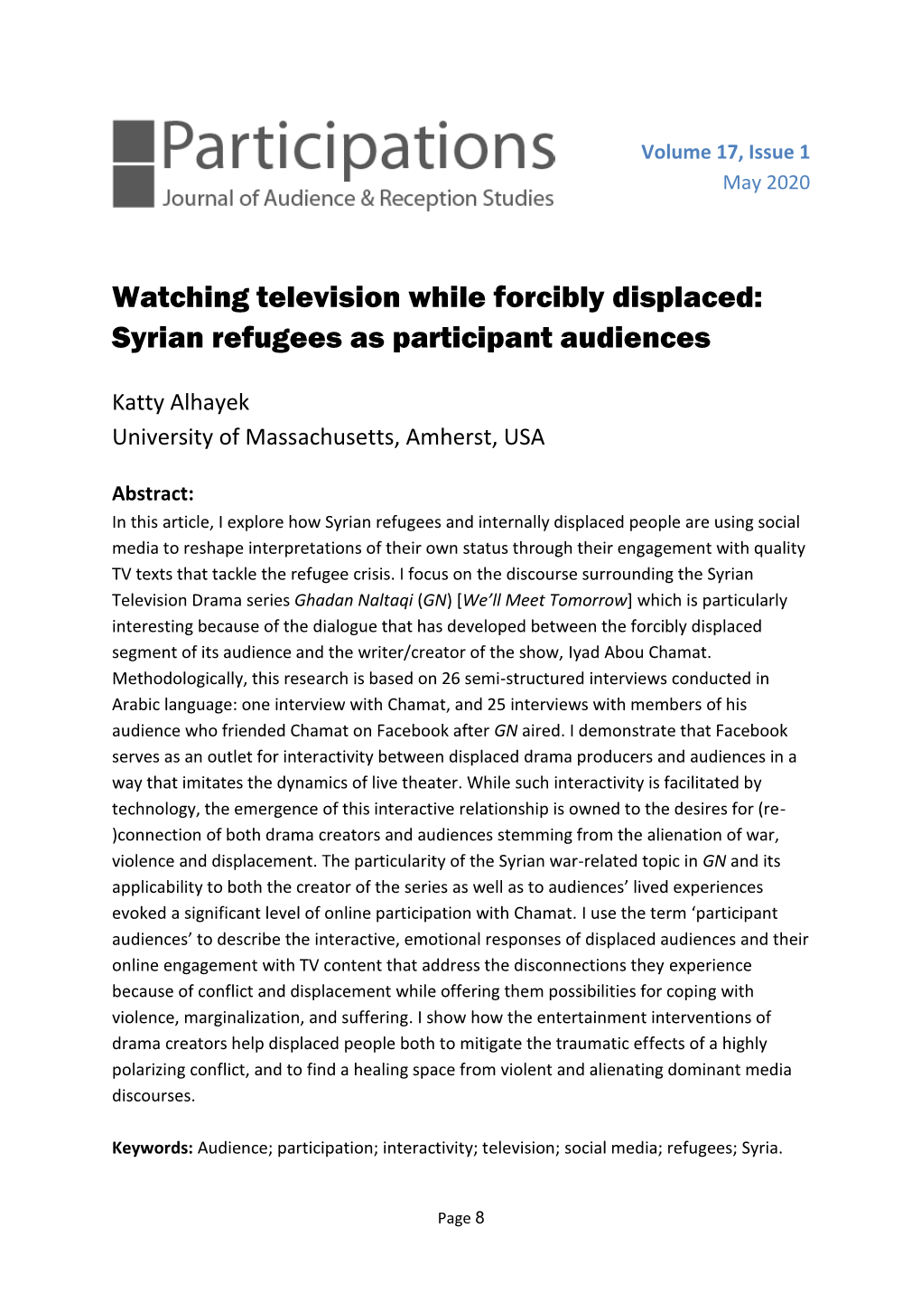 Syrian Refugees As Participant Audiences