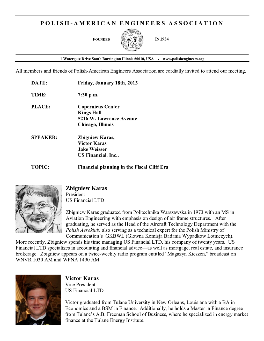 PAEA Bulletin / Meeting: Friday, January 18Th, 2013