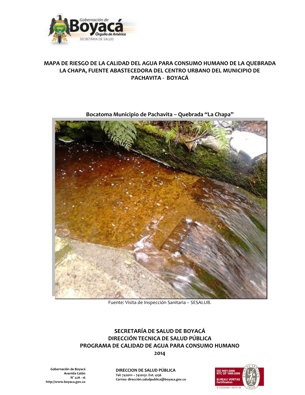 Mapa De Riesgo De La Calidad Del Agua Para Consumo Humano De La Quebrada La Chapa, Fuente Abastecedora Del Centro Urbano Del Municipio De Pachavita - Boyacá