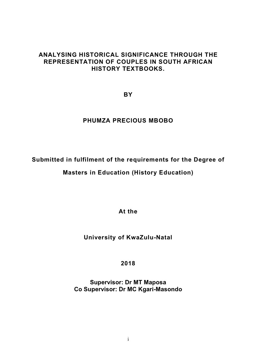 Analysing Historical Significance Through the Representation of Couples in South African History Textbooks