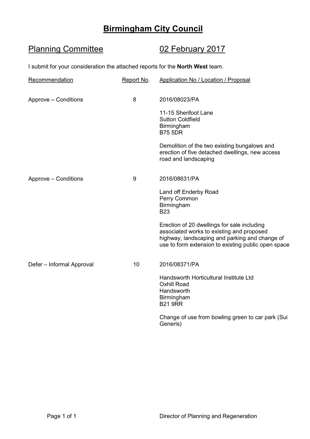 Birmingham City Council Planning Committee 02 February 2017